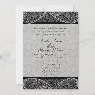 Vintage Paisley Black Damask Weddings Invitation