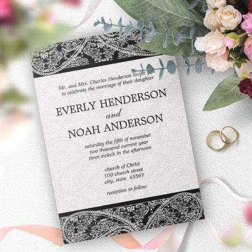 Vintage Paisley Black Damask Weddings Invitations