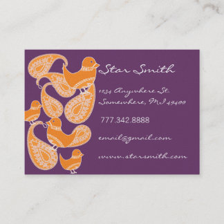Vintage Paisley Cute Birdies Orange and Plum Business Card