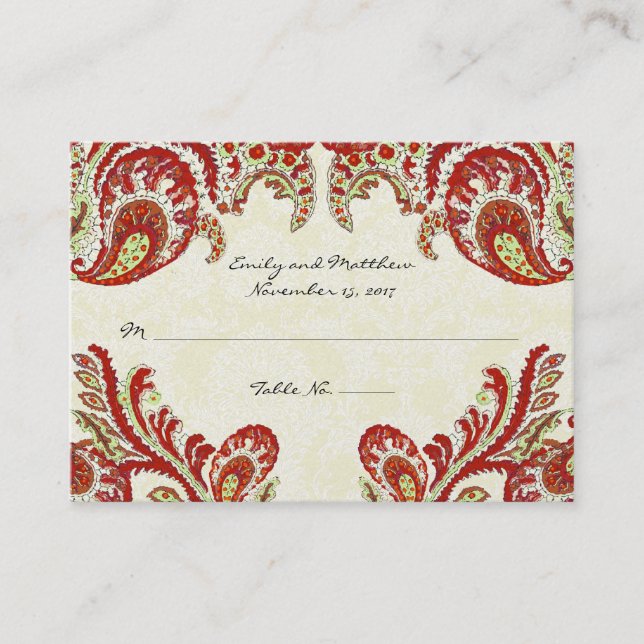 Vintage Paisley Damask Table Place Cards (Front)