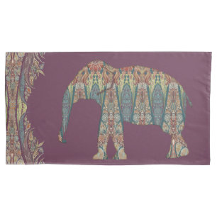 Vintage Paisley Elephant Purple Boho Chic Kashmir Pillowcase