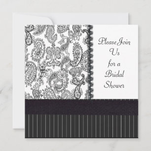 Vintage Paisley Hatbox Black White Bridal Shower Invitation