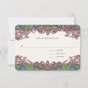 Vintage Paisley Honeysuckle Damask Wedding RSVP Card