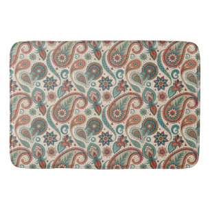 Vintage Paisley in Red Teal Cream Bath Mat