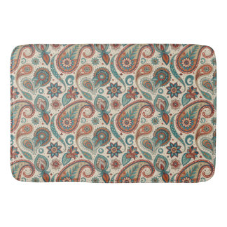 Vintage Paisley in Red Teal Cream Bath Mat