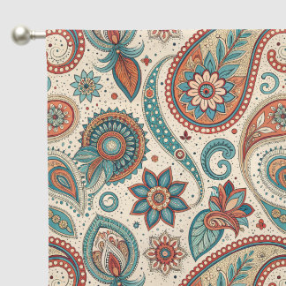 Vintage Paisley in Red Teal Cream Blackout Curtains