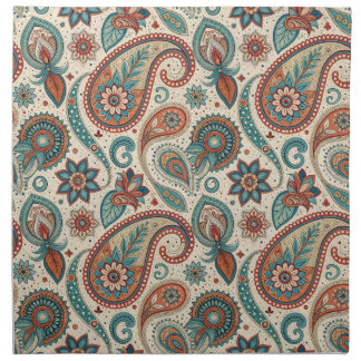 Vintage Paisley in Red Teal Cream Cloth Napkin