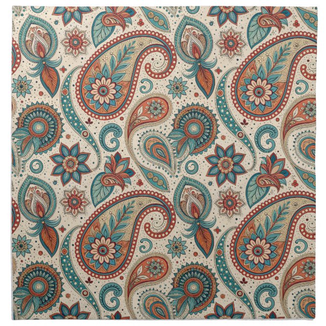 Vintage Paisley in Red Teal Cream Cloth Napkin (Front)