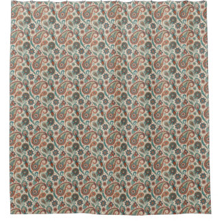 Vintage Paisley in Red Teal Cream Shower Curtain