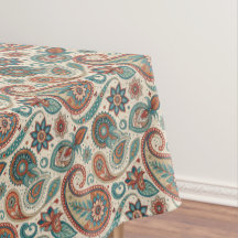 Vintage Paisley in Red Teal Cream