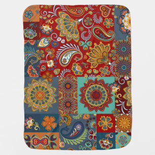 Vintage Paisley Mandala Colorful Patchwork Baby Blanket