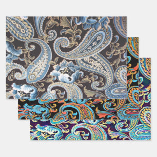 Vintage Paisley on three colors Wrapping Paper Sheets