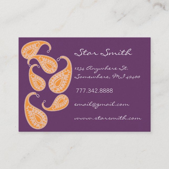Vintage Paisley Orange and Plum Business Card (Front)
