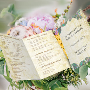 Vintage Paisley Peacock Colors Wedding Program