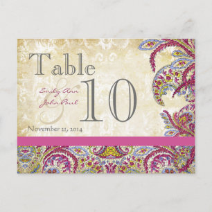 Vintage Paisley Peacock Gold Wedding Table Number