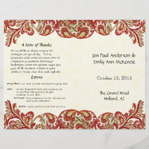 Vintage Paisley Peacock Red Wedding Program