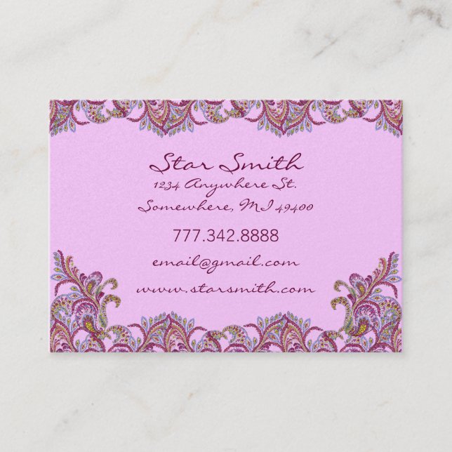 Vintage Paisley Pink and  Raspberry Business Card (Front)