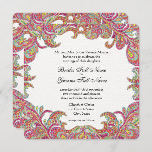 Vintage Paisley Pink, Raspberry and Lime Weddings Invitation