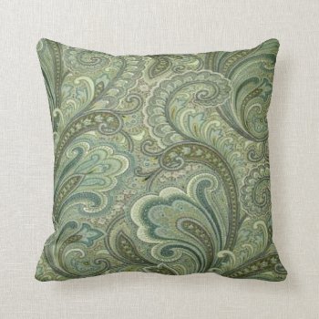 Vintage Paisley Sage Mojo Throw Pillow by Vintage_Victorican at Zazzle