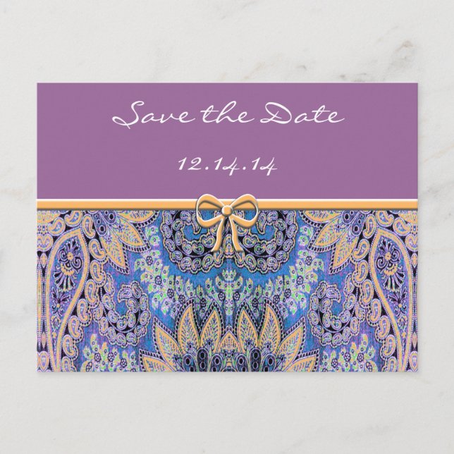 Vintage Paisley Save The Date Announcement Postcard (Front)