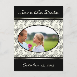 Vintage Paisley Save The Date with Your Photos Announcement Postcard