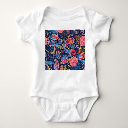 Vintage Paisley Seamless Pattern Design Baby Bodysuit