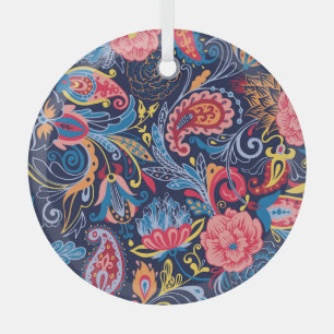 Vintage Paisley Seamless Pattern Design Glass Ornament