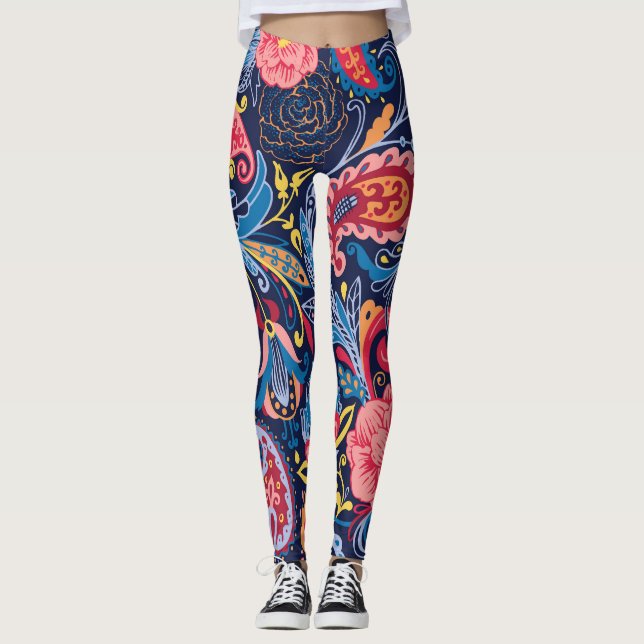 Vintage Paisley Seamless Pattern Design Leggings (Front)