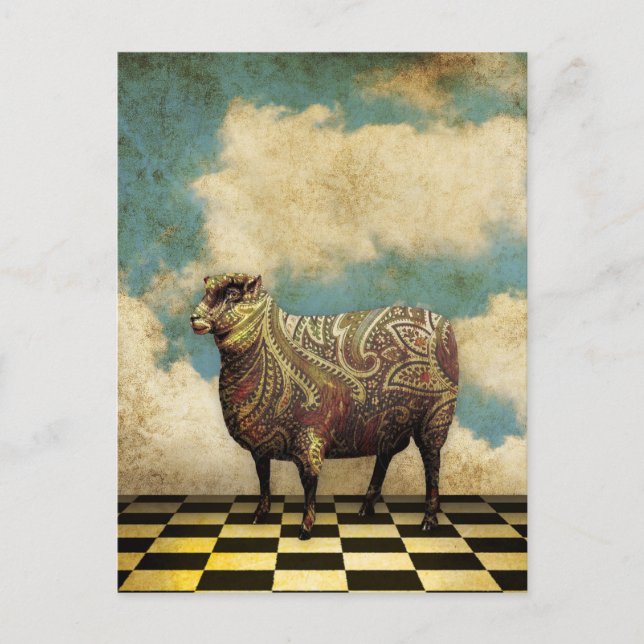 Vintage Paisley Sheep in Brown Postcard (Front)
