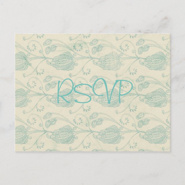 Vintage Paisley Wedding Invitation RSVP with Photo Postcard (Front)