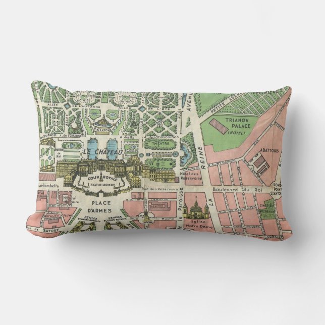 Vintage Palace of Versailles Map Lumbar Pillow (Front)