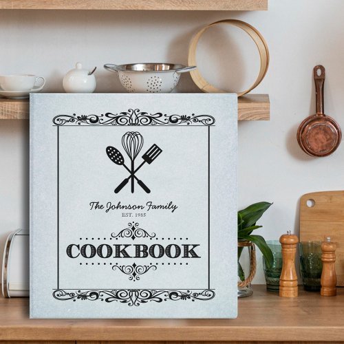 Vintage Pale Blue Aged Paper Family Cookbook Binder