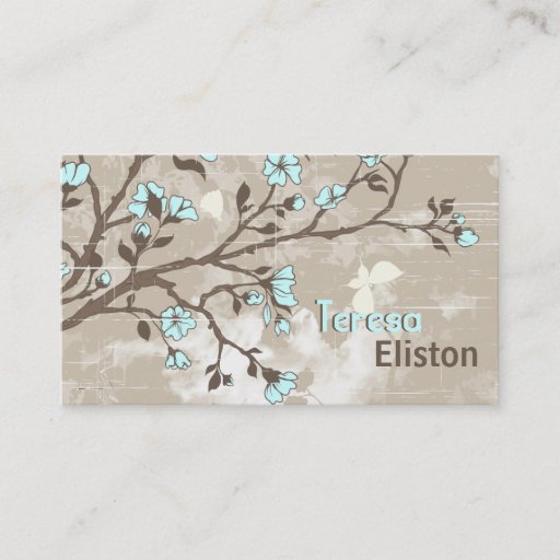 Customizable Vintage pale blue flowers floral grunge taupe business card template
