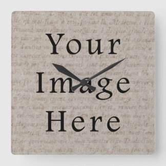 Vintage Pale Brown Tan Script Text Parchment Paper Square Wall Clock