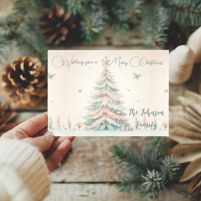 Vintage pale Merry Christmas personalized greeting Card (Vintage pale Merry Christmas Customized Holiday Card)