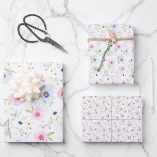 Vintage Pale Pink Blue Floral Pretty Flowers Wrapping Paper Sheets