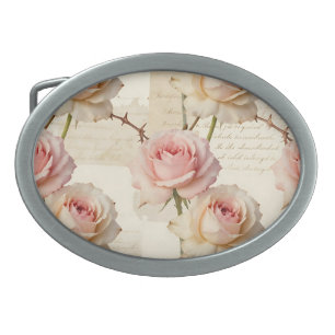 Vintage Pale Pink Rose Script Pattern Belt Buckle
