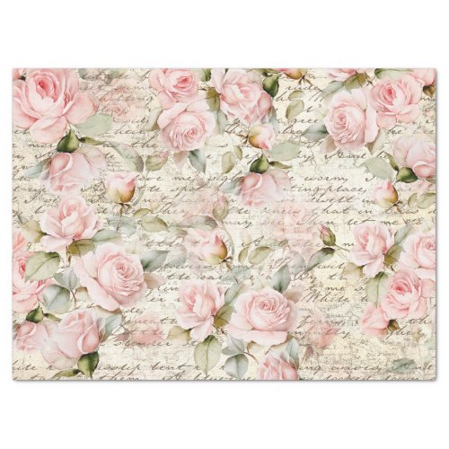 Vintage Pale Pink Roses Old Letter Decoupage Tissue Paper