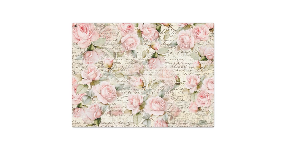 Vintage Alice In Wonderland Pink Roses Decoupage Wrapping Paper