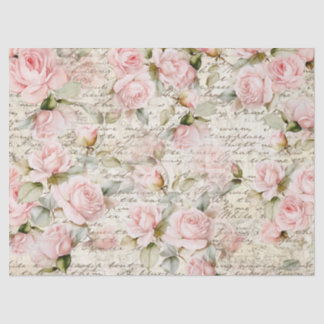 Vintage Pale Pink Roses Old Letter Decoupage Tissue Paper