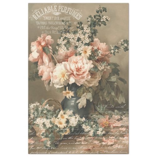 Vintage Pale Roses in Vase with Ephemera Decoupage Tissue Paper