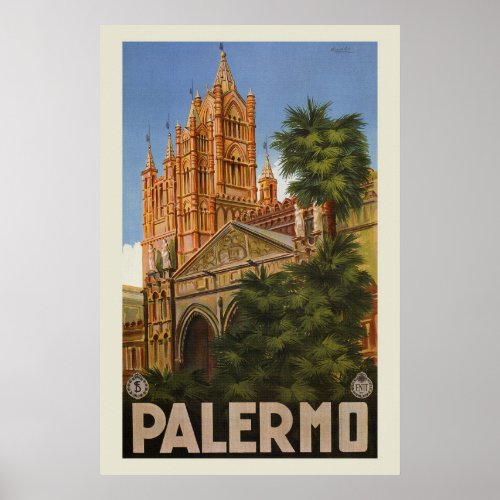 vintage Palermo Sicily Italian travel ad Poster