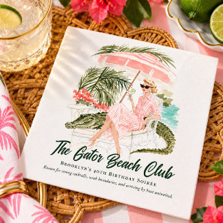 Vintage Palm Beach Alligator Birthday Party Napkins