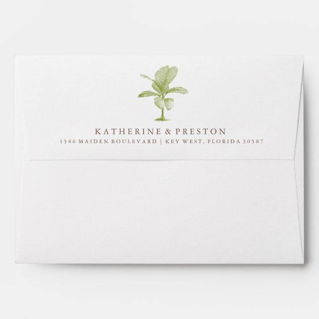 Vintage Palm Destination Beach Wedding Envelope (Back (Top Flap))