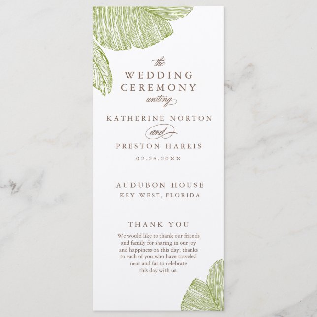 Vintage Palm Destination Wedding Programs (Front)