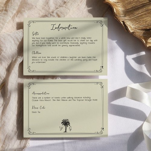 Vintage Palm Handwritten Script Custom Information Enclosure Card