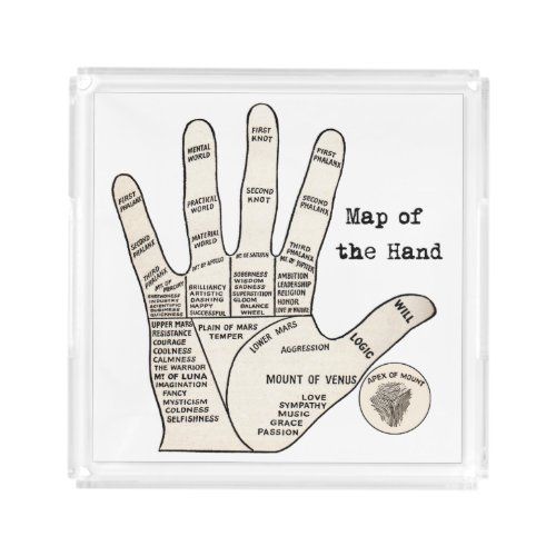 Vintage palm reading palmistry fortune acrylic tray