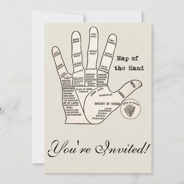 Vintage palm reading palmistry fortune invitation (Front)