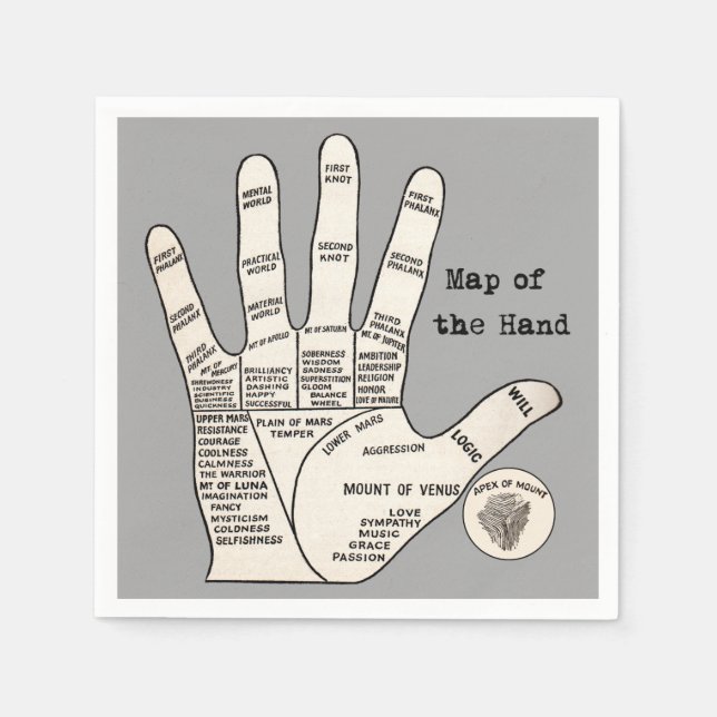 Vintage palm reading palmistry fortune paper napkins (Front)