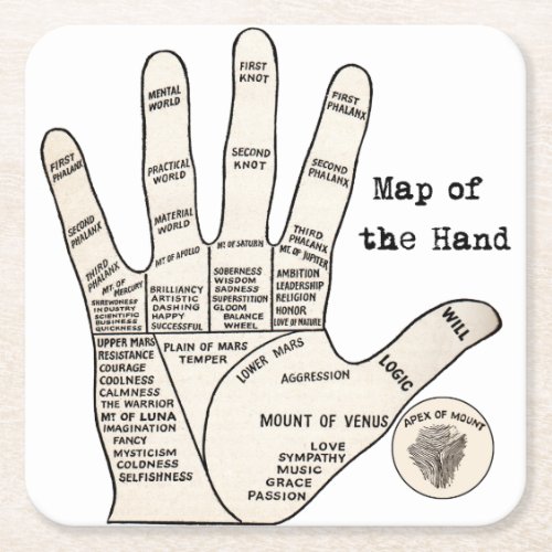 Vintage palm reading palmistry fortune square paper coaster